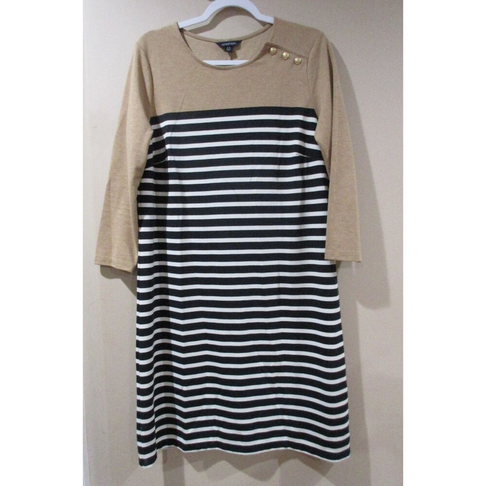 Lane Bryant Dress Women Lg 14-16 Brown/Black/White Striped Polyester Blend